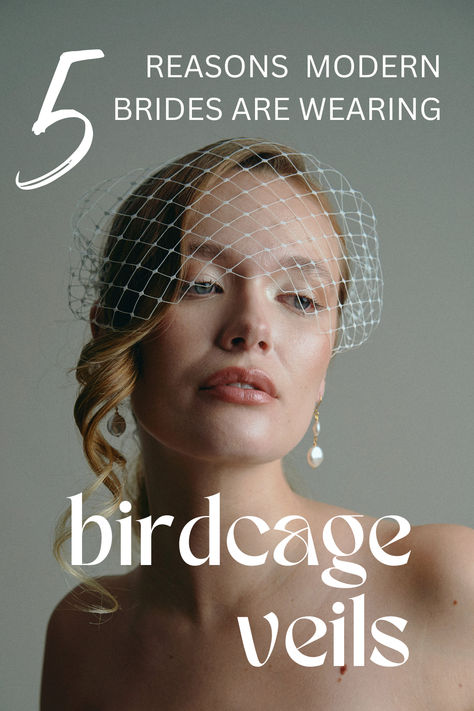 Bride wears a Merry Widow mask style veil covering her eyes with the text '5 reasons modern brides are wearing birdcage veils' Bridal Birdcage Veils Hairstyles, Wedding Hair Inspiration With Veil, Unique Veil Ideas, Wedding Veil Alternatives, Birdcage Veil Hairstyle, Veil Alternative, Birdcage Veil Wedding, Unique Veil, Cage Veil