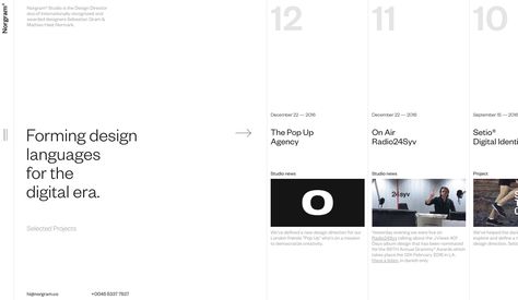 Discover the stories, work and ethos of danish design studio—Norgram® through an experience of horizontal scroll, slick animations, tight typography and... Grid Website, Line Web, Timeline Design, Layout Design Inspiration, Web Graphic Design, Editorial Layout, Web Layout, Website Inspiration, Email Design