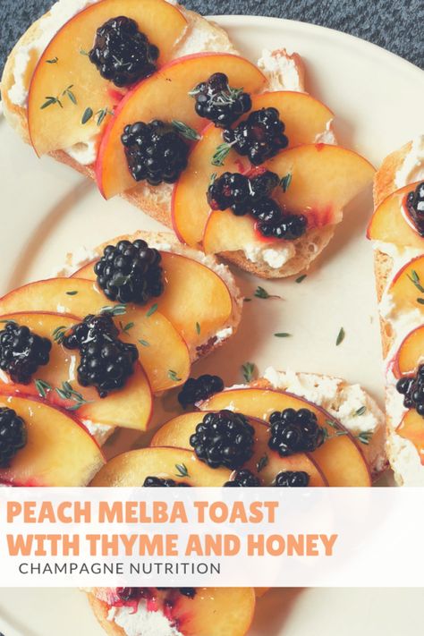 Peach Melba Toast with Thyme and Honey Melba Toast Recipe, Healthy Portable Snacks, Fancy Toast, Melba Toast, Healthy Toast, Aphrodisiac Foods, Peach Melba, Toast Toppings, Easy Snack Recipes