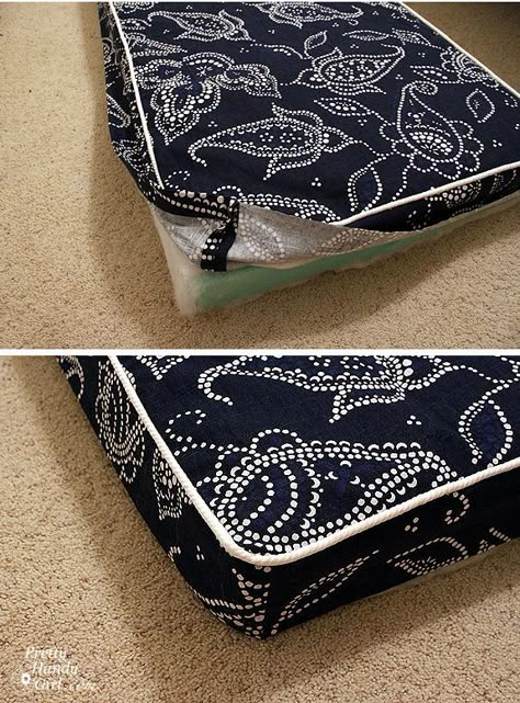 Great tutorial for bench cushion. And she uses shower curtains for fabric, which is genius. @Amy Luellen Bassinet Ideas, Costura Diy, Baby Jogger, Price Range, Bench Cushion, Diy Couture, Bench Cushions, Learn To Sew, Restoration Hardware