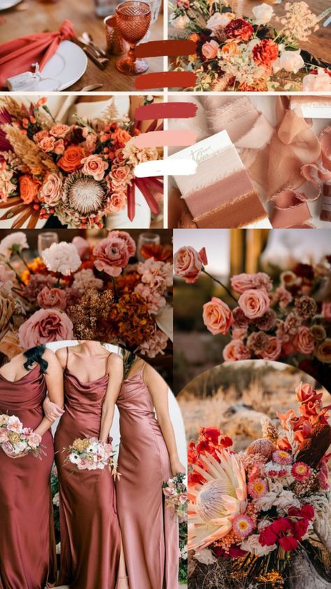 September Wedding Colors, Orange Wedding Themes, Orange And Pink Wedding, Orange Wedding Colors, Fall Wedding Color Palette, Wedding Motifs, Dream Wedding Decorations, Bridesmaid Colors, Wedding Palette