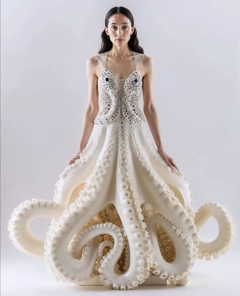 Octopus Dress, Fish Fashion, Runway Dresses, Under The Sea, Textiles, Style Inspiration, White, Dresses