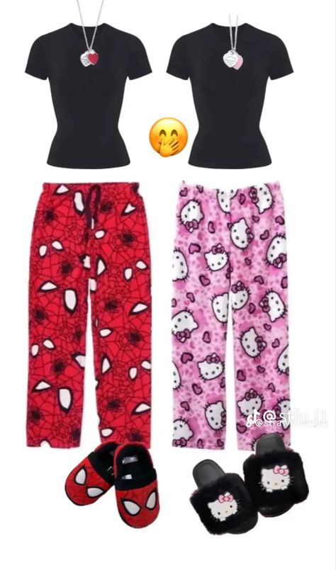 Hello Kitty And Spiderman Pjs, Hello Kitty Pajamas Couple, Hello Kitty Matching Pjs Couple, Hello Kitty Pajama Pants Matching, Matching Pyjamas Friends, Matching Hello Kitty Pajamas, Matching Pyjamas Couple, Spiderman Pjs, Hello Kitty Pajama Pants Coiple