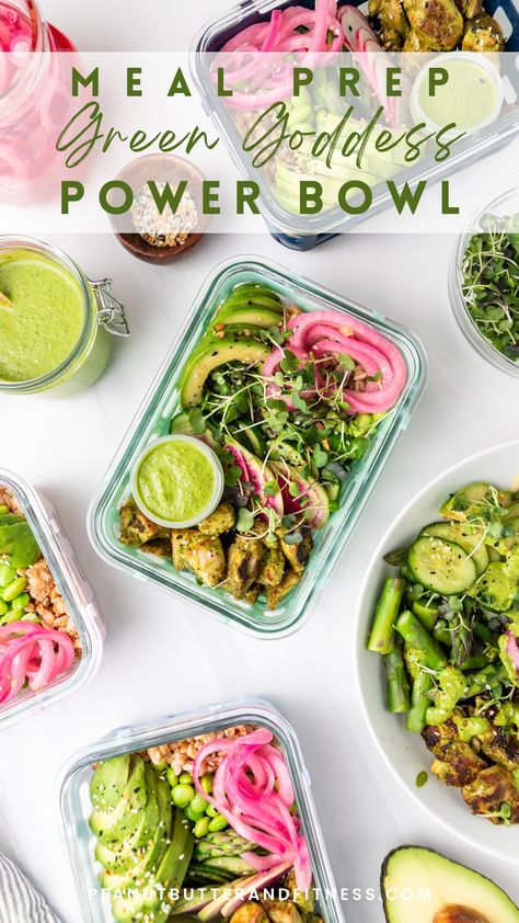 Goddess Bowls Delish, Sweet Green Harvest Bowl, Green Goddess Bowl Chicken, Plant Based Power Bowls, Vegan Buddha Bowl Meal Prep, Buddha Bowl Green Goddess, Green Goddess Pesto Bowl, Green Goddess Bowl, Shrimp Meal Prep