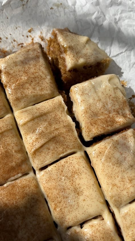 Cinnamon Blondies, Apple Blondies, Maple Cream Cheese Frosting, Maple Cream Cheese, Maple Cream, 9x13 Baking Dish, Fall Flavors, Thanksgiving Desserts, September 19