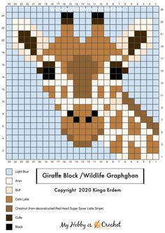 My Hobby Is Crochet: How to Crochet Graphs with the Bobble Single Crochet Stitch: Instructions & Video Tutorial | Bobble Stitch Giraffe Block Graph | Wildlife (Bobble) Graphghan Crochet Grid, Modele Pixel Art, Crochet Graphs, Graph Crochet, Pixel Drawing, Pixel Crochet, Tapestry Crochet Patterns, Learn How To Crochet, Bobble Stitch