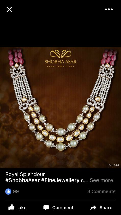 Pearl Haaram, Shobha Asar Jewellery, Mala Jewelry, Beads Mala, Beautiful Gold Necklaces, Colour Stone, Bridal Diamond Jewellery, Diamond Jewel, Diamond Jewelry Designs