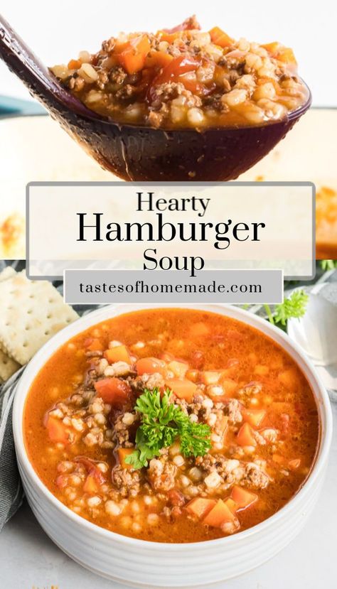 Hamburger Barley Soup, Hamburger Soup Crockpot, Hearty Hamburger Soup, Slow Cooker Hamburger Soup, Homemade Potatoes, Easy Hamburger Soup, Soup Hearty, Beef Stroganoff Easy, Beef Soup Recipes