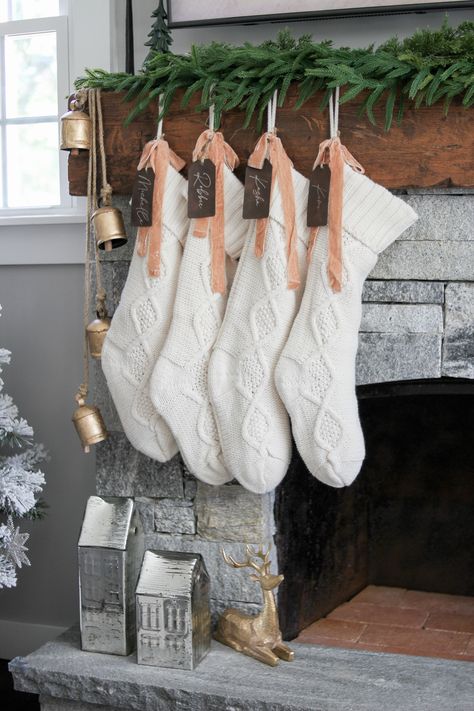 Small Space Christmas Decor, Small Space Christmas, Stone Mantle, Modern Farmhouse Christmas, Fireplace Hanging, Space Christmas, Cottage Modern, Curated Decor, Neutral Christmas Decor