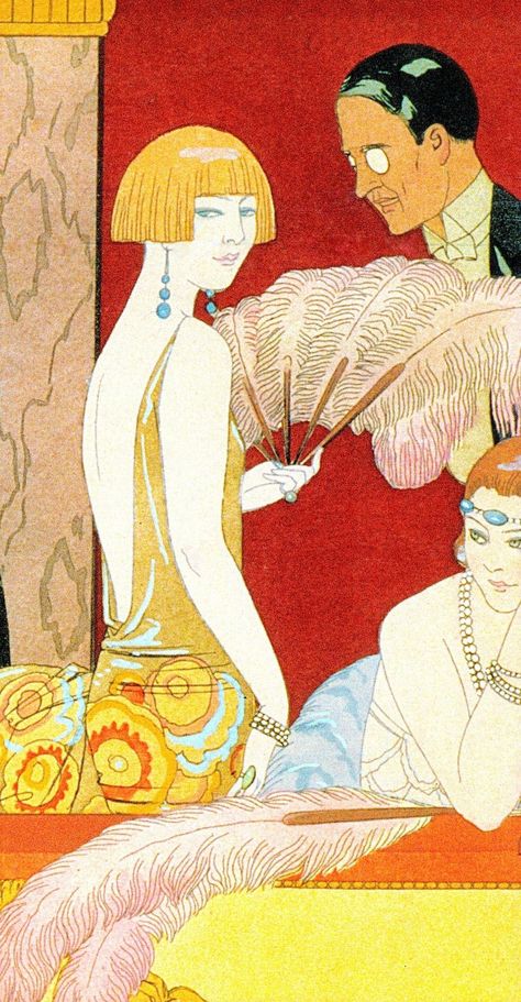 Roaring Twenties Illustration, Art Deco Illustration 1920s, Art Deco Paintings 1920s, Art Deco Posters Illustrations, 1920s Illustration, Flapper Illustration, Georges Barbier, Graphic Art Illustration, Theatre Dress