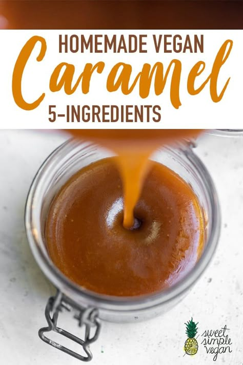 Learn how to make the perfect vegan caramel at home with just 5 simple ingredients! Quick, easy, and will last in the refrigerator so you can add it to all of your holiday desserts! #vegan #veganized #5ingredients #dessert #caramel #vegancaramel #sweets #holiday #kids #sauce Christmas Pies, Vegan Caramel Sauce, Desserts Holiday, Desserts Homemade, Christmas Elegant, Desserts Christmas, Vegan Caramel, Vegan Holiday, Desserts Vegan