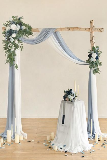 Sweetheart Table Flowers, White And Blue Wedding, Wedding Arch Draping, Arch Draping, Flower Swag, Backyard Weddings, Wedding Ceremony Ideas, Jamaica Wedding, Wedding Arches