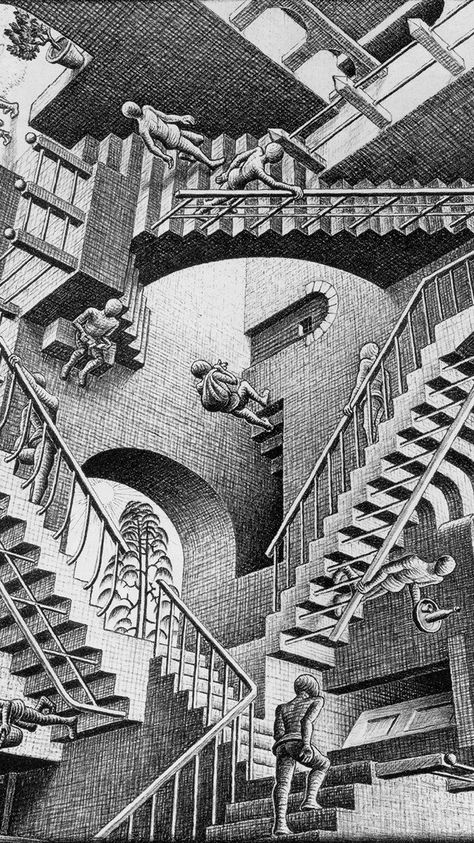 Mc Escher Relativity, Escher Stairs, Mc Escher Art, Blotter Art, Escher Art, Stair Art, Liquid Sunshine, Acid Art, Mc Escher