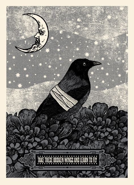 Some gorgeous lyrics-inspired art by artist Justin Helton. (Image credit: 411posters.com) Blackbird Beatles, Blackbird Art, Blackbird Singing, Black Bird Tattoo, Beatles Art, Broken Wings, Raven Art, Learn To Fly, The Crow