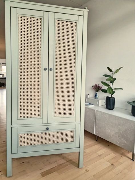 Cabinet With Rattan Doors, Nursery Wardrobe Cabinet, Armoire Sundvik Ikea, Ikea Ivar Hack Wardrobe, Upcycled Ikea Wardrobe Ideas, Ikea Armoires & Wardrobes, Ikea Sundvik Wardrobe Hack, Rattan Cabinet Door, Rattan Wardrobe Doors Diy