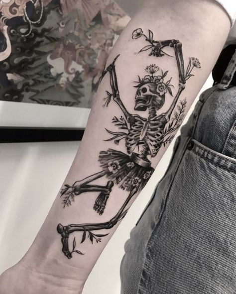 Floral Skeleton, Skeleton Tattoo, Skeleton Flower, 13 Tattoos, Self Love Tattoo, Skeleton Tattoos, Dancing Skeleton, Stomach Tattoos, Cute Tattoos For Women