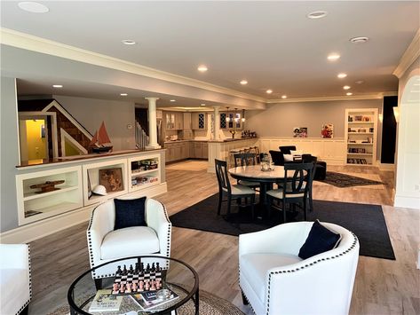 Finished Basement Designs | Hadley Court - Interior Design Blog Card Table Ideas, Finished Basement Designs, Basement Systems, Midwest Home, Basement Designs, Dream Basement, Basement Finishing, Modern Basement, Basement Family Room