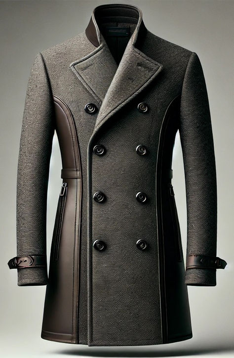 Luxury Men's Gabardine Pea Coat, Luxury Double-breasted Peacoat With Button Closure, Tailored Double-breasted Peacoat With Button Fastening, Single-breasted Gabardine Pea Coat With Lapel Collar, Military Double-breasted Pea Coat With Double Button Closure, Gray Matters, Fashion Suits For Men, Coat Design, Mens Suits