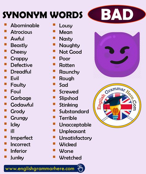 Synonym Words BAD, English Vocabulary – English Grammar Here Antonyms Words List, Words For Bad, Opposite Words List, Informal Words, Vocabulary English, Bad Words, Opposite Words, Good Vocabulary Words, Good Vocabulary