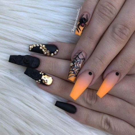 Halloween Nails Acrylic, Nails 23, Black Halloween Nails, Halloween Nails Diy, Holloween Nails, Halloween Acrylic, Beautiful Halloween, Halloween Acrylic Nails, Cute Halloween Nails