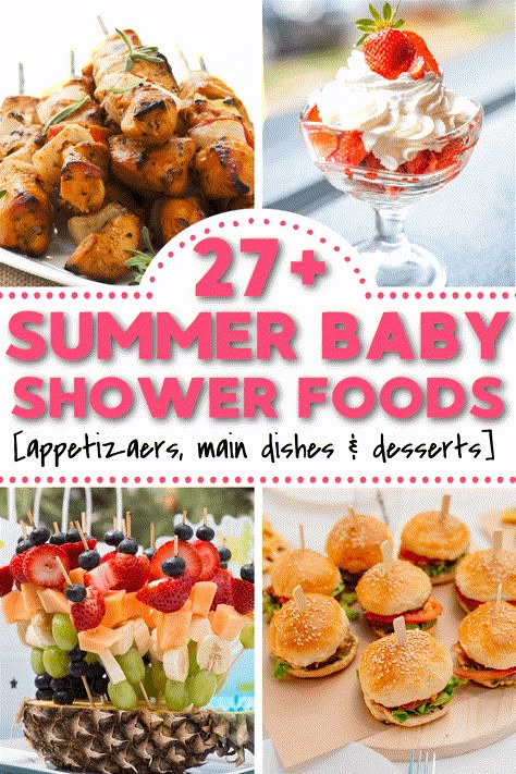 Baby Shower Menu Ideas Lunches, Baby Bbq Food Ideas, Baby Shower Summer Food, Babyque Food Ideas, Babyque Shower Ideas Food, Lunch Baby Shower Ideas, Baby Q Shower Food Ideas, Baby Girl Shower Ideas Summer, Baby Shower Food Summer