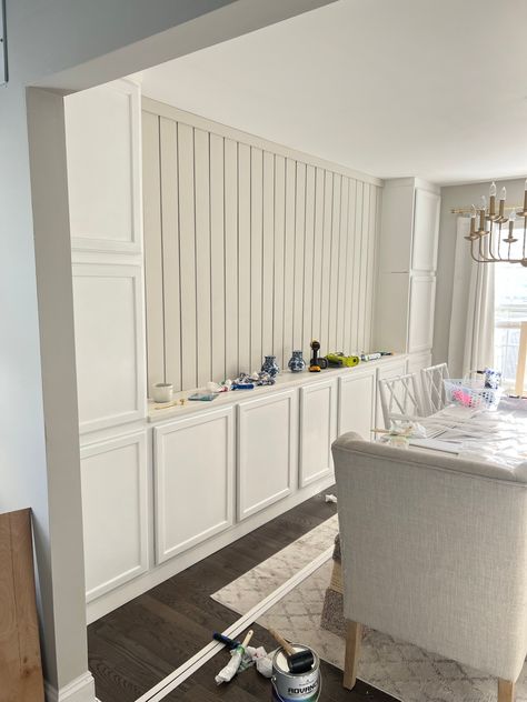 Dining Room Storage with Stock Cabinets – Close Enough DIY Buffet Dinning Room Ideas, Dining Room Bar Cabinet Ideas, Diy Cabinet With Glass Doors, Dining Room Ikea Hacks, Top Cabinets As Base Cabinets, Diy Dining Room Built Ins Ikea Hacks, Wall Buffet Cabinet, Adding Cabinets To Dining Room, Diy Built In Storage Cabinets