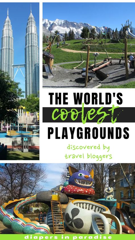 Get inspired by these 16 amazing playgrounds from all around the world! Each one of these cool playgrounds has something that makes it extra unique. From the massive, to the strange, to the most amazing backdrops for play... these playgrounds are guaranteed to go on your bucket list today! #familytravel #playgrounds Best Playgrounds In The World, Amazing Playgrounds, Unique Playground, Best Playgrounds, Cool Playgrounds, Traveling Family, Pocket Park, Playground Ideas, Park Playground