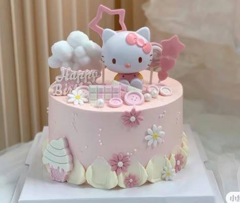 (4) Twitter Hello Kitty 1st Birthday Cake, Hello Kitty First Birthday Cake, Pastel Hello Kitty Aesthetic, Hello Kitty Bday Cake, Hello Kitty Birthday Cakes, Hello Kitty Cake Birthday, Sanrio Birthday Cake, My Melody Cake, Hello Kitty Cake Design