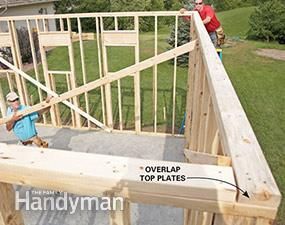 Framing a Garage: Straighten the top of the wall. Get the plans: http://www.familyhandyman.com/garage/framing-a-garage/view-all Garage Door Framing, Garage Construction, Plan Garage, Building A Garage, Framing Construction, Garage Shed, Diy Shed, Shed Design, Garage Plans