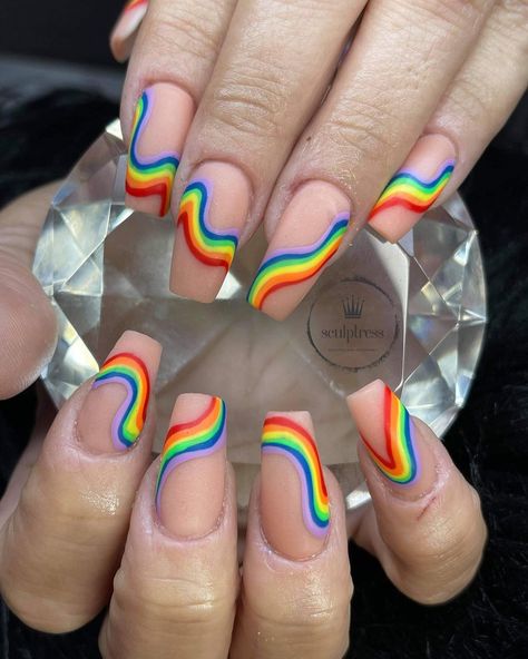 TheSculptress_’s Instagram photo: “PRIDE NAILS ❤️🧡💛💚💙💜 #pridenails #prode #gaypride #prideabstractnails #abstractnails #colorfulnails #pridemonth” Bday Tattoo Ideas, Bday Tattoo, Flag Nails, Rainbow Nails Design, Pride Week, Pride Lesbian, Witchy Nails, Rainbow Nail, Pride Nails