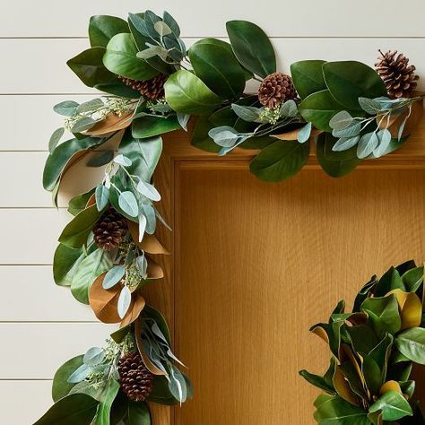 Magnolia Garland, Cottagecore Christmas, Faux Christmas, Magnolia Tree, Eucalyptus Garland, Magnolia Wreath, Rusty Orange, Seeded Eucalyptus, Magnolia Leaves