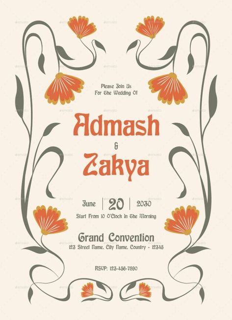 Wedding Invitation Suite Art Nouveau Art Nouveau Graphic, Art Nouveau Graphic Design, Art Nouveau Wedding Invitation, Book Editorial Design, Wedding Flyers, Art Nouveau Weddings, Book Editorial, Graphic Design Flyer, Minimalist Wedding Invitations