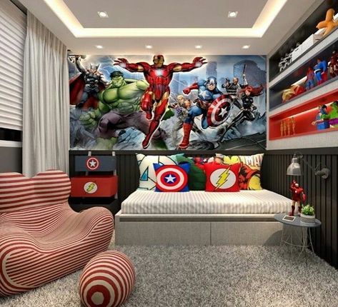 Marvel Kids Room, Avengers Room Decor, Boys Bedroom Modern, Avengers Bedroom, Marvel Bedroom, Avengers Room, Boys Bedroom Themes, Marvel Room