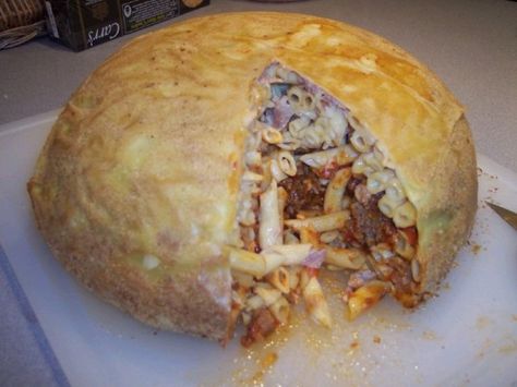 Timpano Di Maccheroni The Mythic Pasta Dome) Recipe - Food.com Dome Recipe, Recipes With Ingredients, Italian Deli, Mario Batali, Pasta Pot, Parmigiano Reggiano, Fresh Pasta, Big Night, Meat Sauce