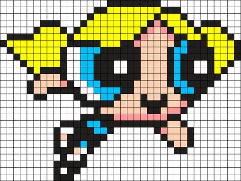 Bubbles Pixel Art, Pixel Art Powerpuff, Pixel Art Cartoon Characters, Powerpuff Kızları, Kandi Cuffs, Easy Pixel Art, Pony Bead Patterns, Pixel Drawing, Kandi Patterns