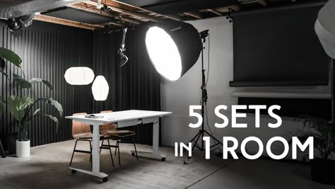 Photography Home Studio Ideas, Podcast Studios Design, Youtube Studio Interior Design, Small Tv Studio Set Design Ideas, Garage Recording Studio Ideas, Filming Setup Youtube, Production Room Design, Mens Podcast Studio, Video Sets Design