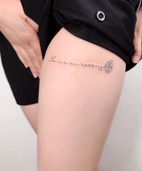 La vie en rose Tattoo | Tattoo Ideas and Inspiration La Vie En Rose Tattoo Fonts, Tattoo Ideas Ankle, Trendy Tattoo Ideas, Tattoo Ankle, Rose Tattoos For Women, Pink Tattoo, Foot Tattoos For Women, Trendy Tattoo, Botanical Tattoo