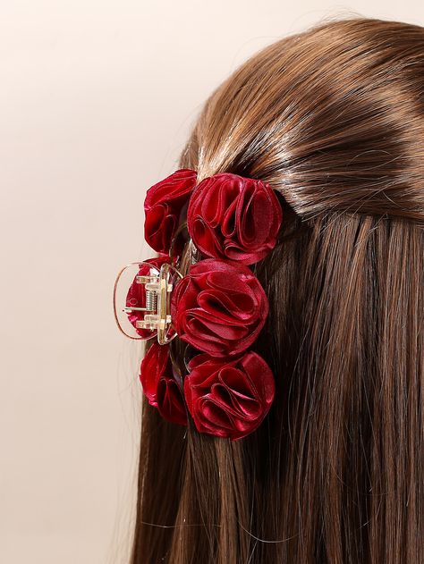 Burgundy Casual   Polyester      Women Accessories Hair Bows Diy Ribbon, Red Hair Accessories, Diy Gifts For Girlfriend, Diy Hair Accessories Ribbon, Shibori Silk, Bows Diy Ribbon, Hair Jewels, Red Accessories, Hair Decorations