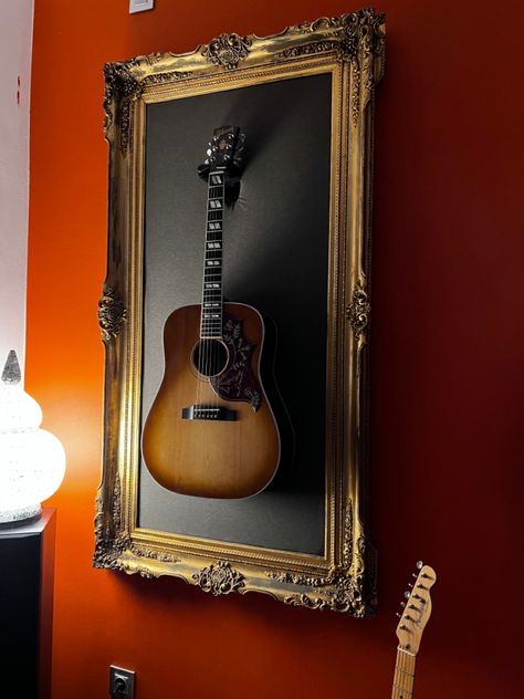 Guitars, decoration, rock n roll Guitar Hanging Ideas, Guitar Frame, Guitar Holder Wall, Hanging Guitars, Guitar Holder, Indoor Ideas, Guitar Room, Teen Boy Room