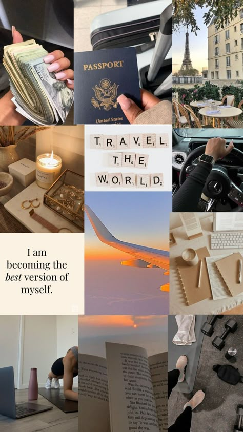 Aesthetic Visionboard, Vision Board Collage, Manifesting Vision Board, Money Luxury, Board Wallpaper, Vision Board Examples, Wish Board, Vision Board Images, Vision Board Wallpaper