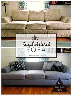 DIY Couch Reupholster With a Painter's Drop Cloth! A professional reupholster job would cost hundreds of dollars and this transformation was done with just $75! Couch Reupholster, Reupholster Couch, Diy Couch, Drop Cloth, Living Room Diy, Trendy Home, Décor Diy, Tutorial Diy, Redo Furniture