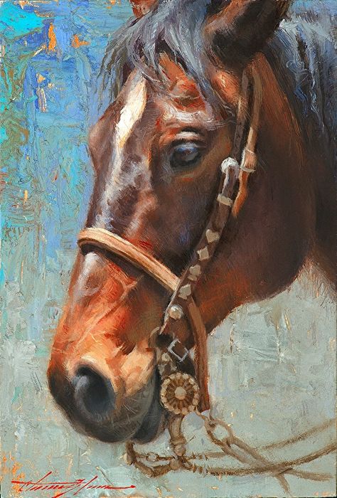 Lucky Bridle by Chauncey Homer, Oil, 6 x 4 Brown Horse Painting, Oleo Painting Ideas, Rodeo Ideas, Horse Paintings Acrylic, Cowboy Painting, Cowboy Artwork, Horse Portraits, Horse Canvas Painting, Western Horses