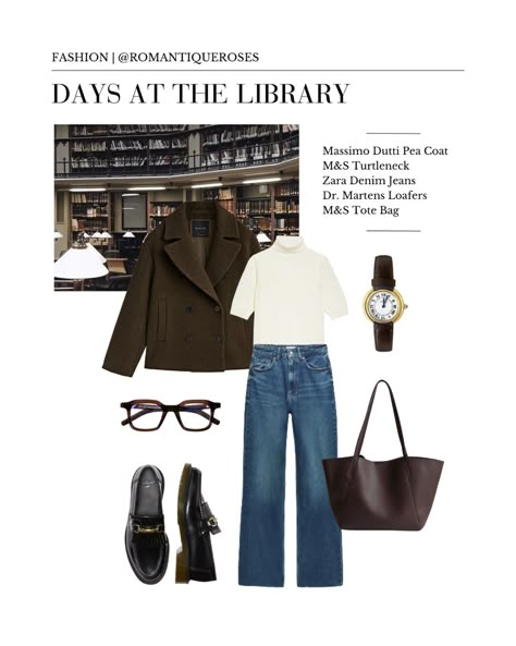 Studying At The Library Outfit, Library Outfits, Edinburgh Style, Autumn Capsule Wardrobe, Zara Denim Jeans, Back To Uni, University Outfits, Parisienne Style, University Outfit