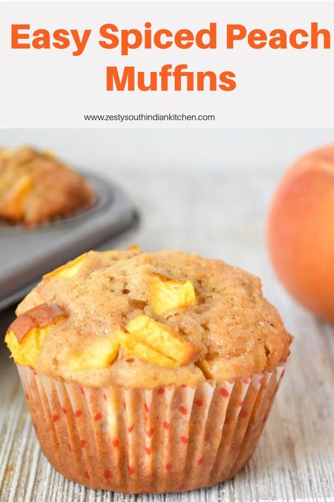 Peach Muffin Recipes, Healthy Peach Recipes, South Indian Kitchen, Fresh Peach Recipes, Spiced Peaches, Peach Muffins, Almond Muffins, Spice Muffins, Homemade Muffins