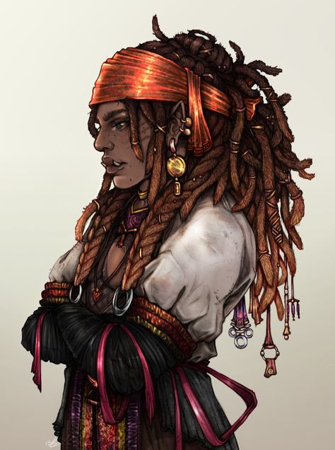 Orc Pirate, Pirate Concept, Female Half Orc, Dnd Orc, Female Orc, Pirate Art, Fantasy Portraits, Pirate Woman, Fantasy Races