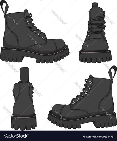 Combat Boots Art Reference, Boots Drawing Reference Character Design, Male Boots Drawing, Combat Boot Drawing Reference, Drawing Combat Boots, Combat Boots Reference Drawing, Combat Boot Reference, Emo Shoes Drawing, How To Draw Shoes Front View Boots