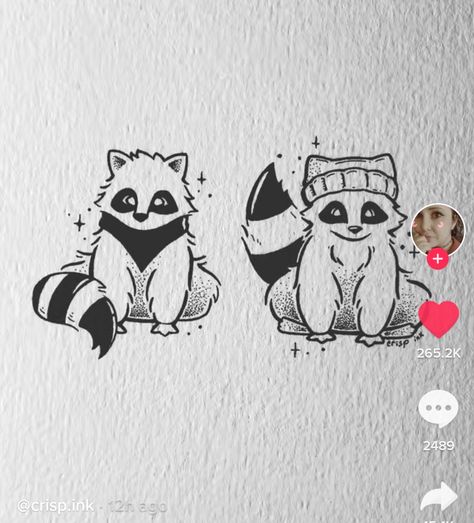 Racoon Tattoo, Crisp Ink, Group Tattoos, Bestie Tattoos, Raccoon Tattoo, Maching Tattoos, Cute Matching Tattoos, Matching Friend Tattoos, Matching Tats