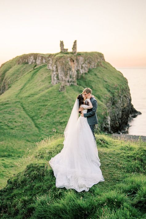 Layered green hues abound in this Irish castle wedding overlooking the sea. Katie and Erich blended delicate silk textures with watercolor illustrations in their decor to set the soft, storybook scene, and the golden hour portraits across the European landscape gave them visual heirlooms to treasure forever. If you are considering your own destination wedding, head over to Ruffled to see why Ireland might be a contender! #cliffsidewedding #castlewedding #destinationweddingvenues Ireland Wedding Venues, Best Destination Wedding Locations, Cliff Wedding, Sony A7iii, Scotland Wedding, Ireland Wedding, Destination Wedding Locations, Scottish Wedding, Irish Wedding