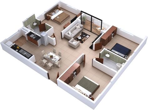 Apartment For Two People, Unique Small House Plans, Small House Blueprints, Small Modern House Plans, Three Bedroom House Plan, Best Home Interior Design, Little House Plans, Affordable House Plans, Interior Design Your Home