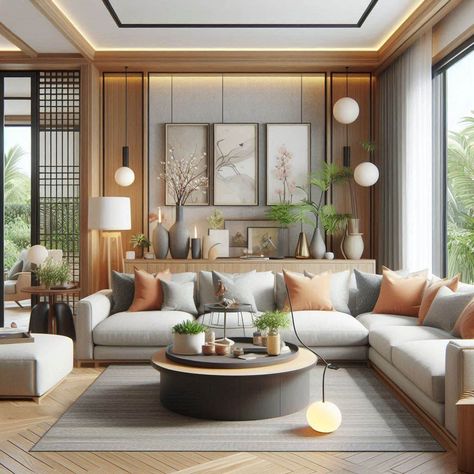 Japandi Living Room Japandi Open Plan Living, Japandi Condo Interior, Modern Japanese Interior Living Room, Modern Japandi Living Room, Japandi House Design, Japandi Interior Design Living Room, Japandi Moodboard, Japandi Interiors Living Room, Japandi Style Living Room